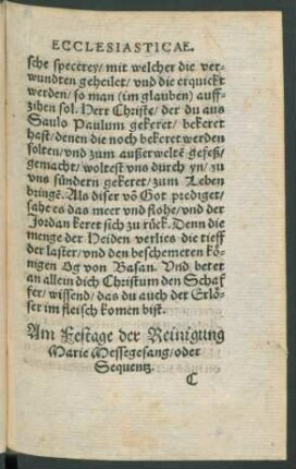 Am Festage der Reinigung Marie Messegesang/ oder Sequentz.