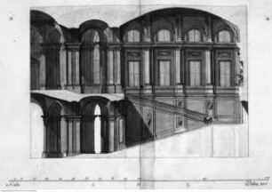 Dichiarazione dei disegni del Reale Palazzo di Caserta ..., Tav. XI: Schnitte und Grundriss des Haupttreppenhauses