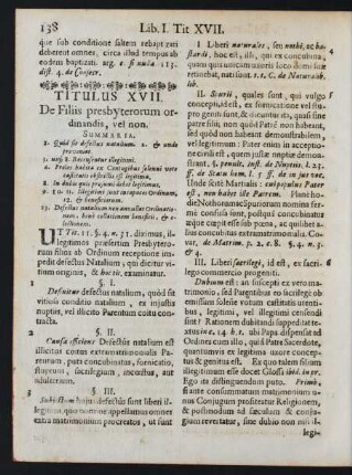 Titulus XVII. De Filiis presbyterorum ordinandis, vel non.