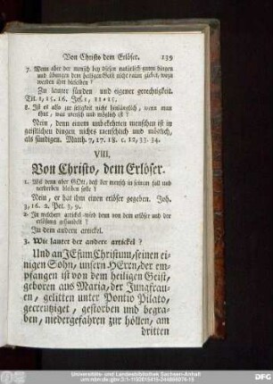VIII. Von Christo, dem Erlöser.