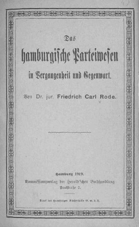 Das hamburgische Parteiwesen in Vergangenheit und Gegenwart