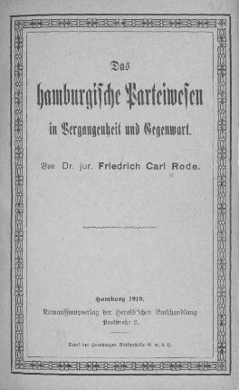 Das hamburgische Parteiwesen in Vergangenheit und Gegenwart