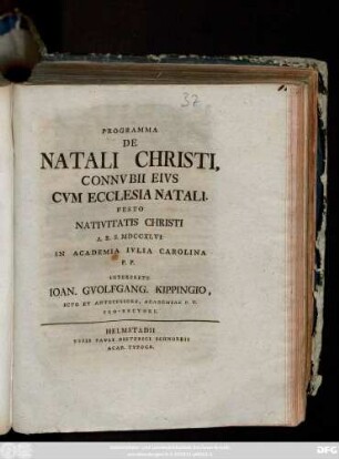 Programma De Natali Christi, Connvbii Eivs Cvm Ecclesia Natali : [P. P. In Academia Iulia-Carolina die VIII. Calend. Ian. A. R. S. MDCCXXXXVII.]