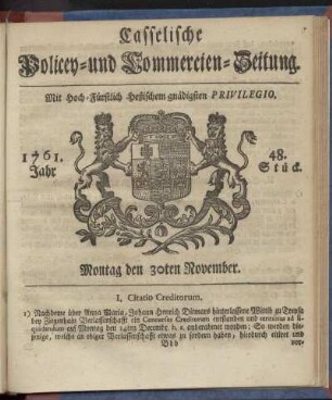 48. Stueck, Montag den 30ten November 1761