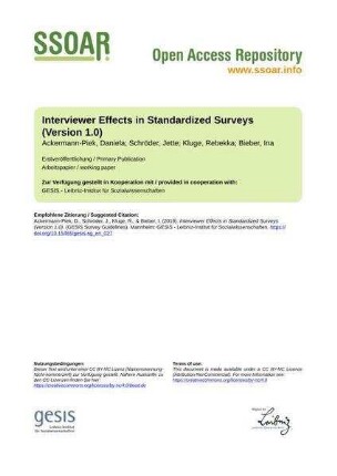 Interviewer Effects in Standardized Surveys (Version 1.0)