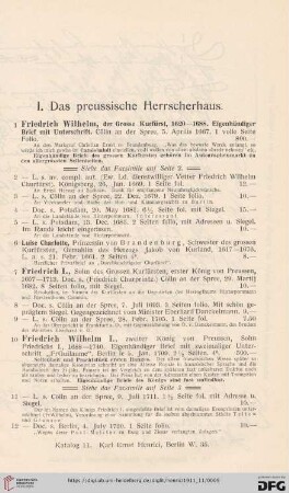 I. Das preussische Herrscherhaus (Nr. 1 - 95)