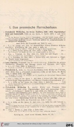 I. Das preussische Herrscherhaus (Nr. 1 - 95)