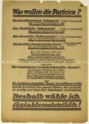 Aufruf der SPD zur Wahl der Nationalversammlung 1919