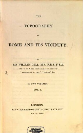 The topography of Rome and its vicinity : in two volumes, 1
