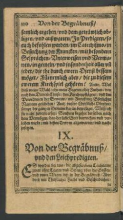 IX. Von der Begräbnuß/ und den Leichpredigten