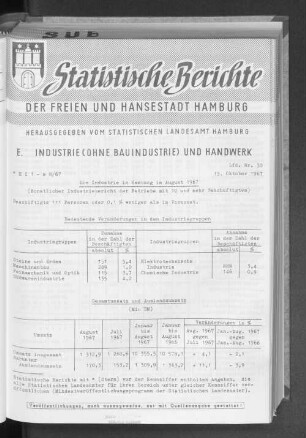 Die Industrie in Hamburg im August 1967 : Lfd. Nr. 30