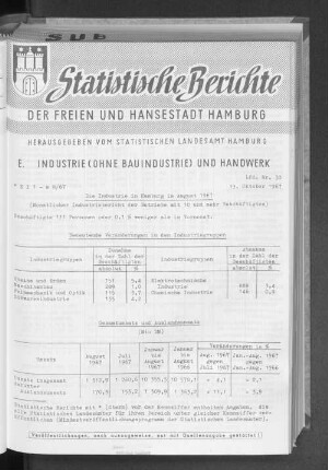 Die Industrie in Hamburg im August 1967 : Lfd. Nr. 30