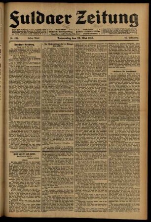 Erste Ausgabe vom Donnerstag, den 29. Mai 1913.
