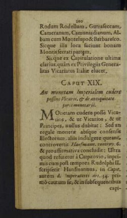 Caput XIX. an monetam Imperialem cudere possint Vicarii
