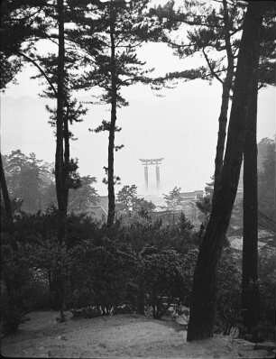 Miyajima. Itsukushima-Schrein (ab 1168) am Seto-Inlandsee (Seto-naikai) : Blick zu einem Torii