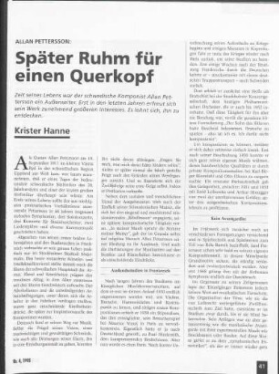 Allan Pettersson: Später Ruhm für einen Querkopf