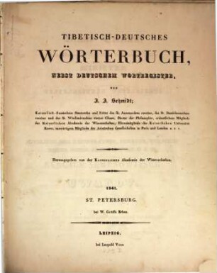 Tibetisch-deutsches Wörterbuch, nebst deutschem Wortregister