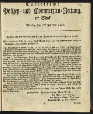 5tes Stück. Montag den 1ten Februar 1808