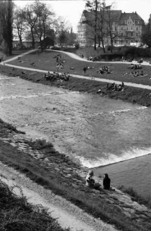 Freiburg: Lagernde an der Dreisam, von der Lessingstraße