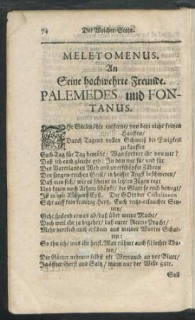 Meletomenus. An seine hochwehrte Freunde. Palemedes uud Fontanus.