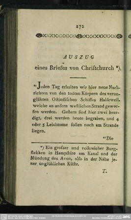Auszg eines Briefes von Christchurch