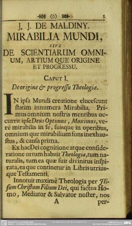 Caput I. De origine & progressu Theologiae