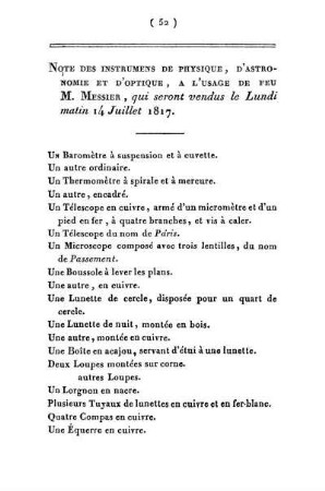 NOTE DES INSTRUMENS DE PHYSIQUE, D' ASTRONOMIE ET D' OPTIQUE.