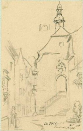 Tauberbischofsheim Westseite Sebastianskapelle mit Blick in die Straße