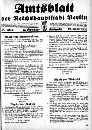 5. Sonder-Ausgabe, 19. Januar 1942