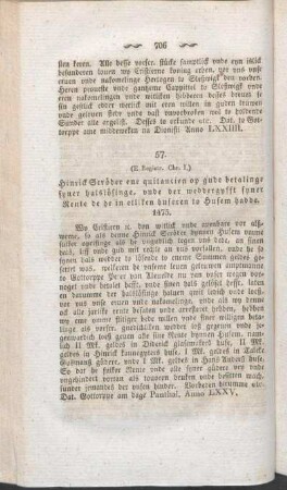 57. (E Registr. Chr. I.) Hinrick Scröder ene quitancien op gude betalinge syner halslösinge, vnde der weddergyfft syner Rente de he in etliken huseren to Husem hadde. 1475.