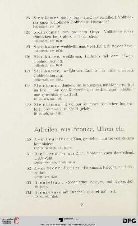 Arbeiten aus Bronze, Uhren etc. (Nr. 130-158)