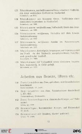 Arbeiten aus Bronze, Uhren etc. (Nr. 130-158)