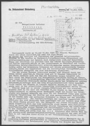 Wüstenrot mit Altfürstenhütte und Vorderbüchelberg: Visitationsbericht mit Pfarrbericht 1960