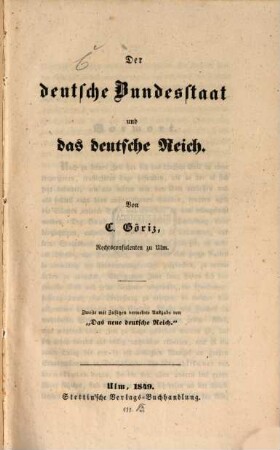 Der deutsche Bundesstaat und das deutsche Reich