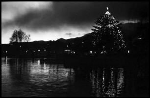 Muralto Locarno: beleuchteter Weihnachtsbaum am Abend