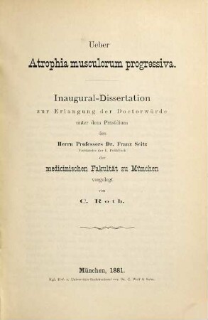 Ueber Atrophia musculorum progressiva : Inaugural-Dissertation