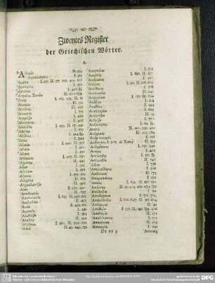 Zweytes Register der Griechischen Wörter