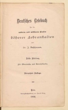 Abteilung 3, [Schülerband]: Für Obertertia und Untersekunda