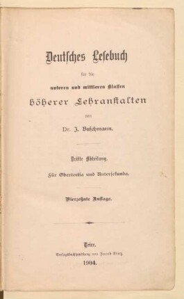 Abteilung 3, [Schülerband]: Für Obertertia und Untersekunda