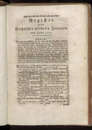 Register zu den Gothaischen gelehrten Zeitungen vom Jahre I774.