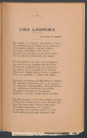 Una lágrima : A mi amigo N. Galindez
