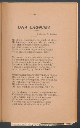 Una lágrima : A mi amigo N. Galindez