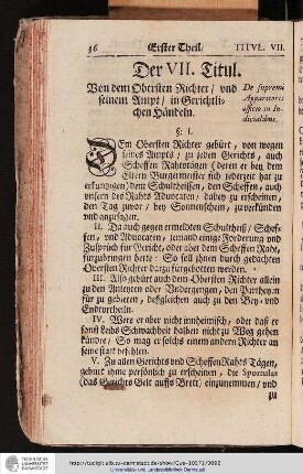 Der VII. Titul Von dem Obersten Richter und seinem Ampt in Gerichtlichen Handeln