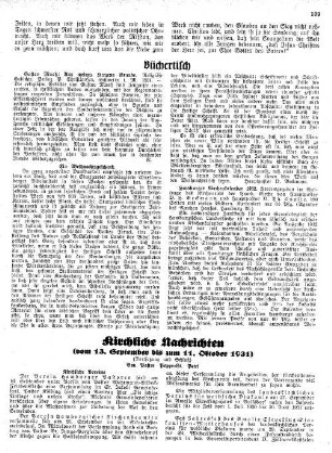 Kirchliche Nachrichten : vom 13. September bis zum 11. Oktober 1931