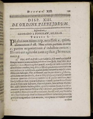 Disp. XIII. De Ordine Plebejorum.