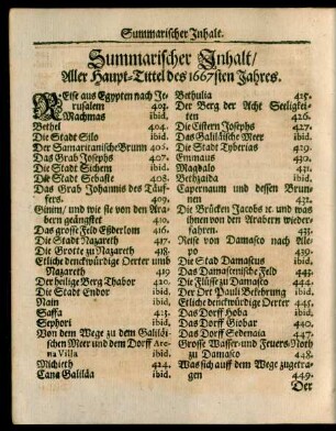 Summarischer Inhalt/ Aller Haupt-Tittel des 1667sten Jahres.