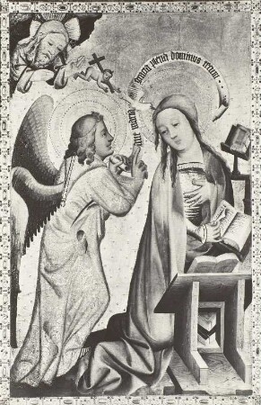 Grabower Altar, 1. Wandlung, rechter Innenflügel, außen, linke untere Tafel, Verkündigung an Maria