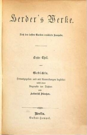 Herders Werke, 1. Gedichte