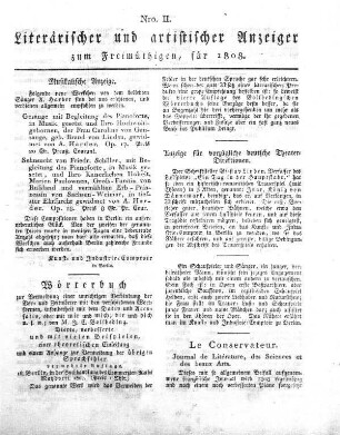 Nro. II., Literarischer und artistischer Anzeiger zum Freimüthigen, für 1808