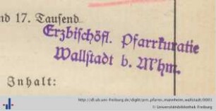 [Provenienz]: Pfarrei Mannheim-Wallstadt